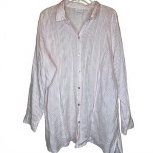 J. Jill Love Linen Pink Striped Casual Button Down Women's XL